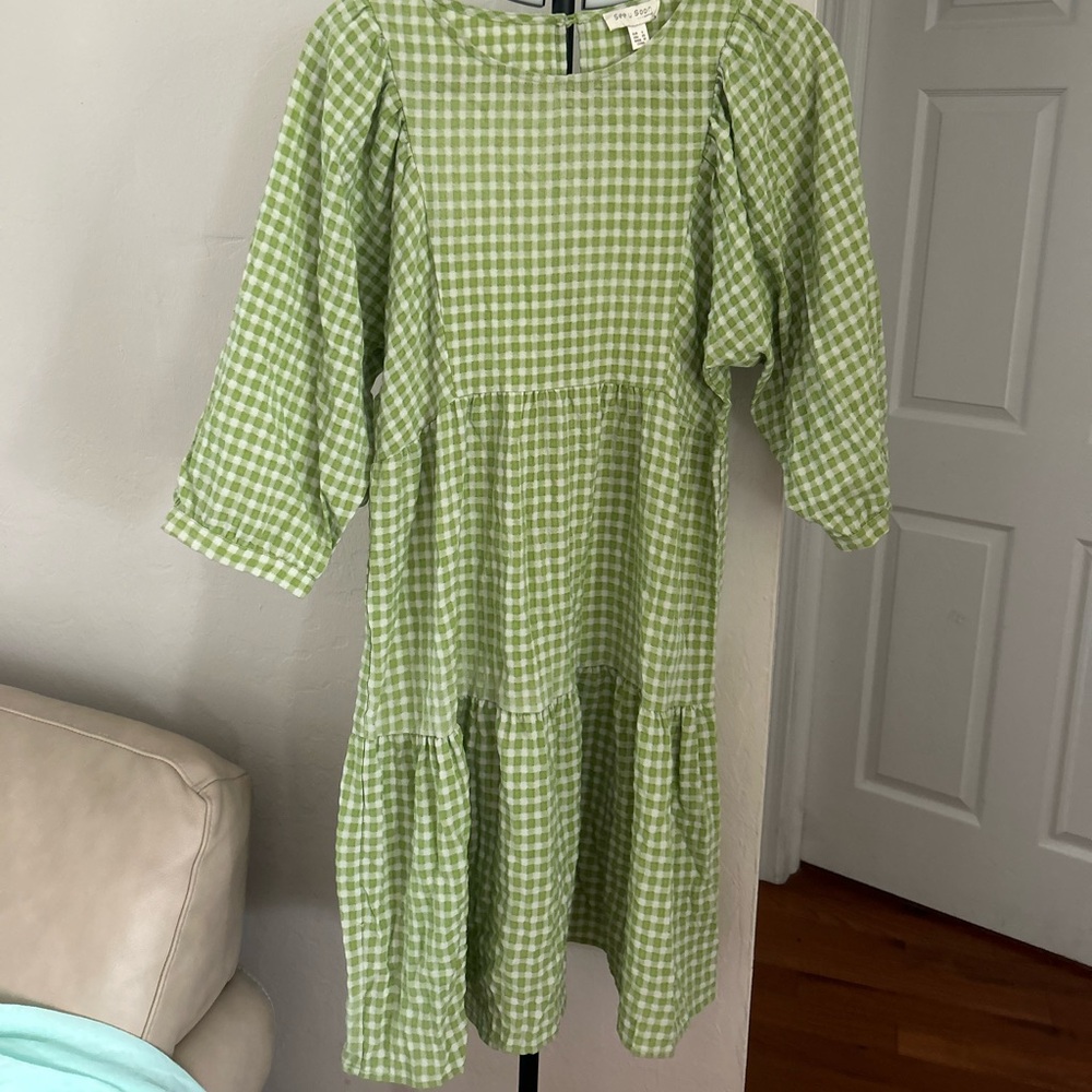 Elegant Green Gingham Mini Dress
